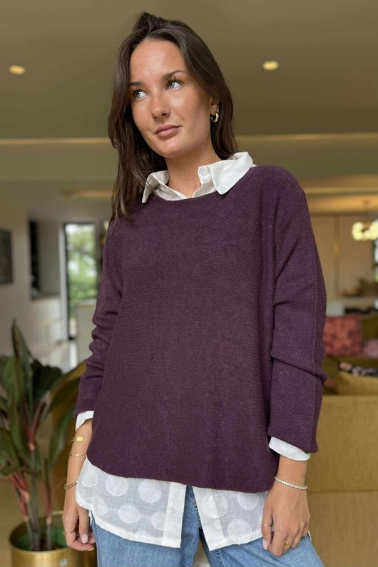 Made in Italy Conrad Body Skim Knit Jumper Aubergine